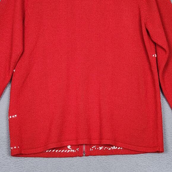Emma James Sweater Womens Medium Red Zip Cardigan Reindeer Christmas Holiday - Picture 10 of 14